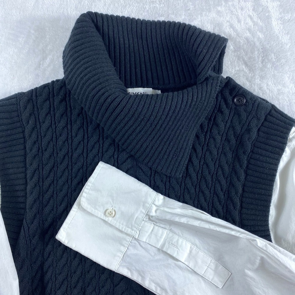 Simkhai Linnea Combo Pullover Knit Sweater Shirt Sz L Black Cotton Wool Boxy
